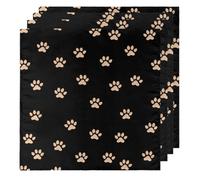 Gold Dog Cat Paw Print Cloth Napkins Set of 4, Washable Dinner Napkins Oversized Soft Reusable Satin Tables Napkins for Party Events Wedding, 50 x 50 CM, Hotel Quality