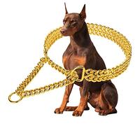 Gold Dog Chain Collar Stainless Steel 18K Gold Dog Collar Adjustable Walking, Metal Cuban Link Dog Collar Chew Proof Double Row Chain Dog Collar for Large Small Medium Dogs