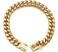Gold Dog Chain Collar Walking Metal Chain Collar with Design Secure Buckle, 15MM Wide 18K Gold Plated Cuban Link, Strong Heavy Duty Chew Proof for Small Medium Big Dogs (55cm,Gold)