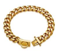 Gold Dog Chain Collar Walking Metal Chain Collar with Design Secure Buckle and Dog ID Tag, 18K Cuban Link Strong Heavy Duty Chew Proof for Small Dogs American Pitbull German Shepherd(19MM, 25")