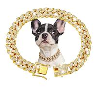 Gold Dog Chain Collars, Diamond Cuban Link Dog Chain Collar Walking Metal Dog Necklace With Secure Buckle Cat Chain Collar Pet Sparkling Jewelry Accessories For Medium Large Dogs Cats, 18 Inch