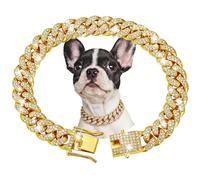 Gold Dog Chain Collars, Diamond Cuban Link Dog Chain Walking Metal Dog Necklace With Secure Buckle Puppy Cat Chain Collar Pet Sparkling Jewe