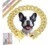 Gold Dog Chain Diamond Collar Walking Metal Chain Collar with Secure Buckle, Pet Cuban Style Collar Jewelry Accessories for Small Medium Large Dogs Cats, Available in Multiple Pet Gift (Gold, 14inch)