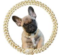Gold Dog Collar For Large Dogs, Bling Dog Necklace Glitter Rhinestone Sparkly Jewelry Diamond Metal Necklace Cuban Link Dog Collars For Small Medium Large Pet Dogs, 24 inch