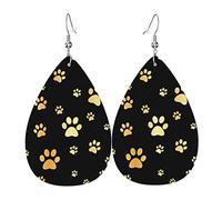 Gold Dog Paw Pattern Leather Earrings Dangle Hook Earrings Leather Teardrop For Women