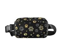 Gold Dog Paw Print and Star Cute Waist Pack Crossbody Bag for Women Men Multipurpose Bum Bag Belt with Adjustable Strap for Cycling Hiking Gym, Gold Dog Paw Print And Star, One Size