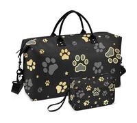 Gold Dog Paw Print and Star Luggage Travel Bag Carry On Personal Item Bag Gym Sports Carry with Adjustable Strap for Hiking Foldable, Gold Dog Paw Print And Star, One Size
