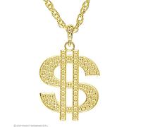 Gold Dollar Necklace Fancy Dress Costume Jewellery for Outfits Bling Accessories Accessory ALL THEMES