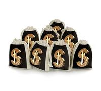 Gold Dollar Sign Bunches Pocket Cotton And Hemp with Drawstring 8 Pieces Reusable Gift Bags Jewelry Pouch for Wedding DIY Craft Party (4.9 X 6.7 Inch)