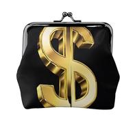 Gold Dollar Sign Full Double-Sided Printed Pattern Women's and Girls' Fashionable Leather Kiss Lock Coin Purse Card Bag