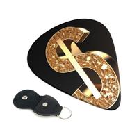 gold dollar sign Guitar Plectrums, 6 Guitar Plectrums, Printed on both sides for Electric Guitar Bass Ukulele (0.46 mm 0.71 mm 0.96 mm)