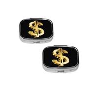Gold Dollar Sign Pill Box 2 Compartment Medicine Pill Case,Travel Pill Organizer, Small Metal Pill Case Portable Pill Box, Perfects Gift for Anyone in Need