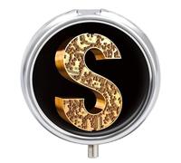 Gold Dollar Sign Pill Box Waterproof Portable Medicine Pill Case Moisture Proof Metal Travel Pill Box with 3 Compartment Medicine Case