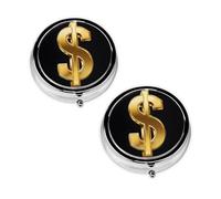 Gold Dollar Sign Print Pill Box 3 Compartment Medicine Pill Case,Portable for Pocket Or Purse Pill Organizer Decorative Metal Medicine Vitamin Organizer Unique Gift