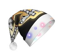 Gold Dollar Sign Print Santa Hat With Led Lights, Funny Christmas Hats For Adults For New Year Holiday Party Supplies