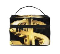 Gold Dollar Sign -Print Waterproof Large Cosmetic Bag for Travel & Gym, Makeup Organizer with 4 Elastic Straps & Compartments,Premium Twill Fabric.
