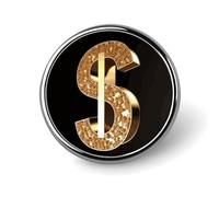 Gold Dollar Sign Round Badge Cute Brooch Hats Jackets Decor Personalized Lapel Pin Clothing Jewelry Accessories for Wedding Party Gift