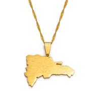 Gold Dominican Republic Map Country Outline with Engraved Cities & Places Necklace Pendant & 60cm Chain