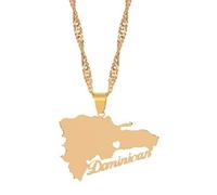 Gold Dominican Republic Map Love Heart Word Country Necklace Pendant 50cm Chain Dominicans UK Seller