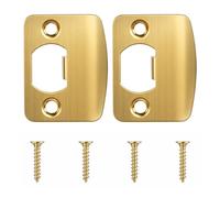 Gold Door Strike Plate, 5.7x4.5cm/2.25x1.77in Universal Strike Plates for Interior Doors, 2 Pack Round Corner Door Latch Plate with Screws for Home Renovation