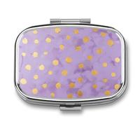 Gold Dot Pattern Pill Organizer Metal Pill Box - 2 Compartments, Sleek & Portable Medicine Case for Travel, Daily Use