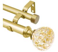 Gold Double Curtain Rod for Windows 66 to 120 Inch: Double Window Treatment Curtain Rod Heavy Duty Adjustable from 66 to 120 Inch - Gold Foil Resin Finials and Double Curtain Rod