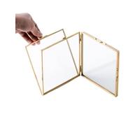 Gold Double Folding Photo Frame,Hinged Picture Frames with Glass Front,Double Display Holder Desk Vertical Floating Frame 3x4"or 5x3.5" Photo-Metal Double Page (3.5x5")