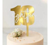 Gold Double-Layer 18 & Eighteen Cake Topper for 18th Birthday | Shiny gold acrylic cake topper, for 18th birthday and anniversary celebration cake, simple and elegant style