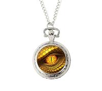 Gold Dragon Eye Pocket Watch - Fantasy Creature Design - Silver Quartz Watch with Chain - Mythical Beast Artwork - Resin Dome Finish - Geek Culture Gift Jewellery