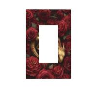 Gold Dragon Sleeping in Rose Field Light Switch Wall Plate Faceplate Cover Single Rocker 1 Gang Decorator Outlet Receptacle Covers for Home Kitchen Room Bathroom Decor