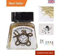 Gold Drawing Ink 14ml - Fast-Drying Water-Based Art Ink with Brush Included