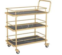 Gold Drinks Trolley with Lockable Casters 3 Tier Bar Cart for Kitchen & Living Room Multi Purpose Serving Rack Stylish Wood & Metal Storage on Wheels