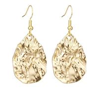 Gold Drop Earrings 1 Pair 4 cm Gold Plated Hammered Teardrop | Apricot Shaped Textured Jewellery for Women and Girls - Birthday Christmas Day Evening and Gift Styling