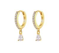 Gold Drop Earrings for Women - Oval Cubic Zirconia Dangly Huggies - Hypoallergenic Small Hoop Earrings for Girls - 12mm 1 Pair