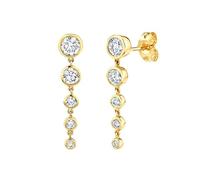 Gold Drop Earrings for Women Teardrop Crystal Dangle Earrings 5 Stone Bezel Set Graduated Size Lightweight Silver Post Prom Bridal Jewelry Gift
