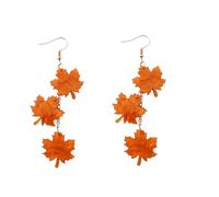 Gold Ear Cuff Halloween Decorations Acrylic Fall Leaf Earrings For Women Autumn Lightweight Colorful Statement Jewelry Shimmery Trendy For Her Handmade By The Painted (Maple Leaf) (Red, One Size)