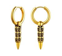 Gold Earring Dangly, Punk Skull Bullet Stainless Steel Hoop Earring Dangling, Gothic Gifts for Mothers Day Graduation