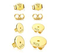 Gold Earrings Backs Replacements for Studs, 4 Pairs Hypoallergenic Earring Backings for Posts Safety Large Flat Ear Locking Stoppers Butterfly Backs Gold Jewelry Finding Earring Making Accessories