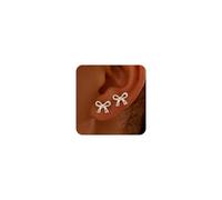 Gold Earrings for Women,14K Gold Plated Dainty Cute Bow Stud,Tarnish Free Hypoallergenic Chunky Bow Earrings for Women Trendy,Tragus Piercing Ribbon Stud Jewelry Gifts, Silver, Brass, No Gemstone