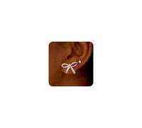 Gold Earrings for Women,14K Gold Plated Dainty Cute Bow Stud,Tarnish Free Hypoallergenic Chunky Bow Earrings for Women Trendy,Tragus Piercing Ribbon Stud Jewelry Gifts, Silver, Brass, No Gemstone
