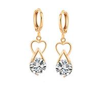 Gold Earrings For Women, 14K Yellow Gold Dangle Earrings for Women Heart with Round Shape White Moissanite