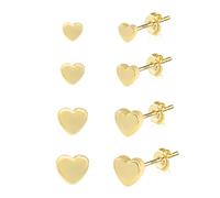 Gold Earrings for Women, 4 Pairs Small Heart Stud Earrings Set Silver Cartilage Earring Piercing Stud Earring Minimalist Small Heart Studs Set for Women Jewelry Gifts 5 6 7 8 mm