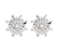 Gold Earrings for Women Big Daisy Flower Stud Earrings Bohemian Pearl Flower Stud Exaggerated Statement Jewelry (Silver)