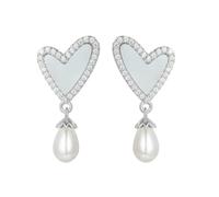 Gold Earrings for Women Dangle, Freshwater Pearl 14K White Gold Statement Earrings Heart for Her