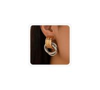 Gold Earrings for Women Trendy Gold Chunky Hoop Geometric Statement Hollow Tube Earrings Long Link Dangle Earrings Gold Prom Earrings for Women (gold silver two-tone)