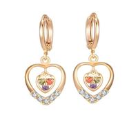 Gold Earrings, Unique Dangle Earrings for Women Hollow Heart Shape with Red Purple Green Cubic Zirconia