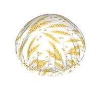 Gold Ears Of Wheat And Grains,Shower Cap Nightcap Double Layer Waterproof Elastic Bath Cap Reusable Hair Cap