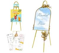 Gold Easel Stand for Signs, 42"-57" Height Adjustable, Lockable at Any Height - 4 Hooks, 3 Display Modes, Easel W/Design Bundle - Ideal for Wedding Welcome Sign, Parties, Paintings & Retail Display