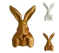 Gold Easter Bunny Figurine, 34 cm Gold Bunny Decor Resin Rabbit Statue, Easter Thinking Bunny Figurine for Home Table Centerpieces, Elegant Easter Rabbit Sculpture, Easter Collectible Gift (A)