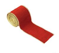 Gold Edged Flocking Fabric Ribbon Designed for Christmas Tree Embellishments and Holiday Craft Projects, Soft Texture for Easy Bow Making and Decoration (Red)